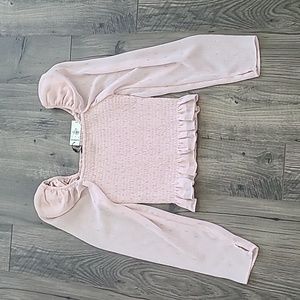 Express Pink Ribbed Puff Sleeve Blouse XXS